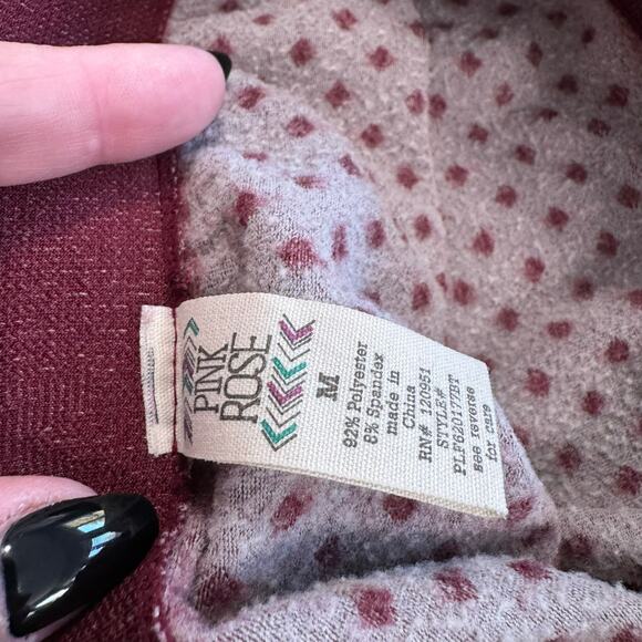 Pink Rose Dark Red Pull On Leggings w/ Snowflakes & Diamonds Size Medium - Picture 5 of 6